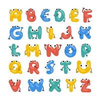 jelly english alphabet with cute hands and eyes vector