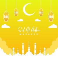 Mosque Illustration Vector Design with Moon and Lights is very good for greeting cards