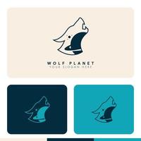 planeta minimalista simple dentro de la ilustración de diseño de logotipo de silueta de lobo vector