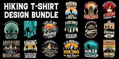 Mountain and hiking t-shirt design, Hiking vector T-shirt bundle, hiking element, graphic, illustration