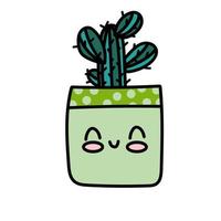Cute cactus in a pot, doodle illustration vector