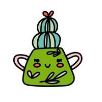 Cute cactus in a pot, doodle illustration vector