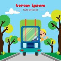 un niño en el camión. adecuado para la portada del libro de los niños vector