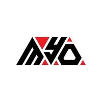 MYO triangle letter logo design with triangle shape. MYO triangle logo design monogram. MYO triangle vector logo template with red color. MYO triangular logo Simple, Elegant, and Luxurious Logo. MYO