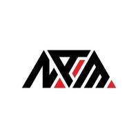 NAM triangle letter logo design with triangle shape. NAM triangle logo design monogram. NAM triangle vector logo template with red color. NAM triangular logo Simple, Elegant, and Luxurious Logo. NAM