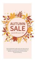 Autumn sale. Suitable for marketing promotions, social networks stories, post and web internet ads. Vector illustration.