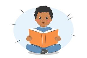Boy kid reading book. Knowledge and education concept. Vector illustration