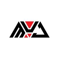 MUJ triangle letter logo design with triangle shape. MUJ triangle logo design monogram. MUJ triangle vector logo template with red color. MUJ triangular logo Simple, Elegant, and Luxurious Logo. MUJ