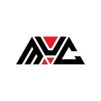 MUC triangle letter logo design with triangle shape. MUC triangle logo design monogram. MUC triangle vector logo template with red color. MUC triangular logo Simple, Elegant, and Luxurious Logo. MUC