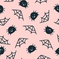 feliz halloween lindo vector de patrones sin fisuras con araña de dibujos animados y web. textura infantil creativa en estilo escandinavo. genial para tela, ilustración vectorial textil.