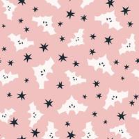 Happy Halloween cute vector seamless pattern with cartoon bat, stars. Creative childish texture in scandinavian style. Great for fabric, textile Vector Illustration.