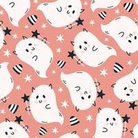 Happy Halloween cute vector seamless pattern with cartoon ghost. Creative childish texture in scandinavian style. Great for fabric, textile Vector Illustration.