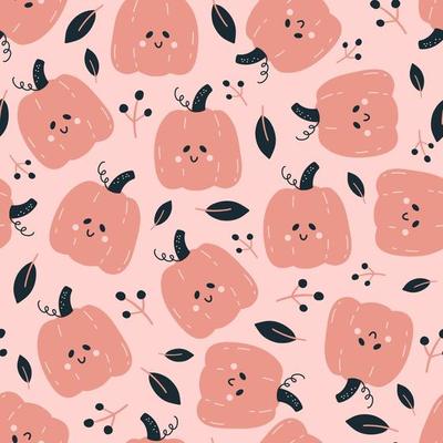 Holiday seamless pattern with funny characters pumpkins. Halloween vector illustration. Creative childish texture in scandinavian style. Great for fabric, textile.
