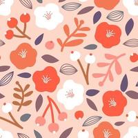 Vector Minimalism Floral Abstract Seamless Pattern, Orange, Coral White.