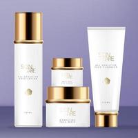embalaje de productos de belleza o cuidado de la piel de oro blanco vectorial con botella, embalaje de tubo de tarro. vector