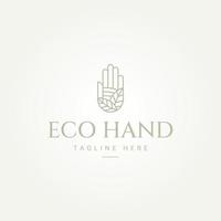 minimalist hand and leaf ecology line art logo template vector illustration design. simple ecology and environment, agriculture logo concept