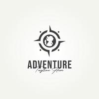 adventure world compass icon logo emblem template vector illustration design. compass with earth, east and south direction logo concept