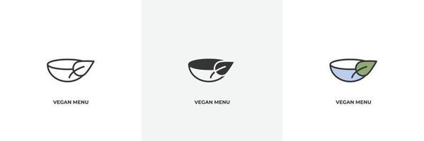 icono de menú vegano. línea, contorno sólido y relleno versión en color, contorno y signo de vector relleno. símbolo de idea, ilustración de logotipo. gráficos vectoriales