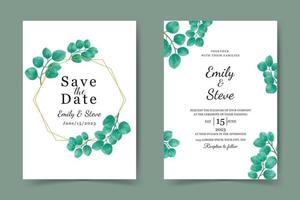 wedding invitation card template. beautiful watercolor leaves background vector