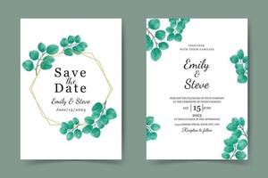 plantilla de tarjeta de invitación de boda. hermoso fondo de hojas de acuarela vector