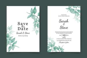 wedding invitation card template. beautiful watercolor leaves background vector