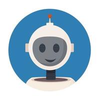 bot de chat, avatar de robot en círculo, forma redonda aislada en la ilustración de vector de stock de fondo blanco. tecnología ai, ayudante futurista. comunicación, concepto de conversación en estilo plano.