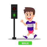 boy walks according to the pedestrian light indicator vector