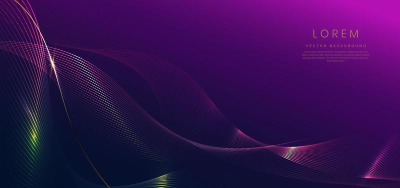 Abstract luxury golden lines curved overlapping on dark blue and purple background. Template premium award design.