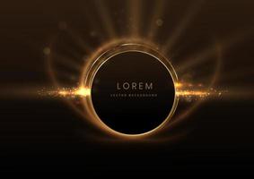 Abstract luxury golden circle glowing lines curved overlapping on black background with lighting effect sparkle. Template premium award design. Vector illustration