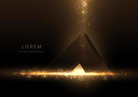 3d golden triangle with on dark background with lighting effect and sparkle. Template luxury premium award design. Vector illustration