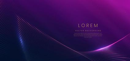 Abstract luxury curve glowing lines on dark blue and purple background. Template premium award design. Vector illustration