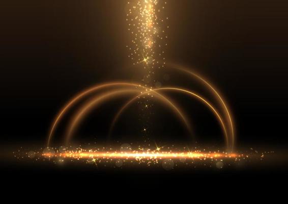 Abstract luxury golden glitter effect glowing on black background with lighting effect sparkle. Template premium award ceremony design.