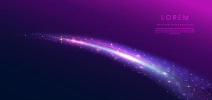 Abstract elegant blue and purple curve on dark blue and purple background with lighting glitter effect sparkle. Luxury template style with copy space for text. Vector illustration