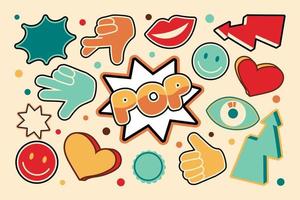 Collage banner retro pop of the 90s. Abstract background with inscriptions and stickers. Cool trendy vector design illustration.
