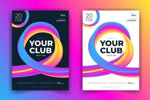 Modern colorful dj music party club poster with 3d flow shapes design. electronic blend style flyer template. liquid wave vector illustration