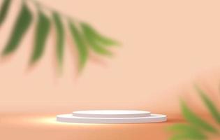 Cosmetic light peach background minimal and premium podium display for product presentation branding and packaging presentation. studio stage with shadow of leaf background. 3D illustration design photo