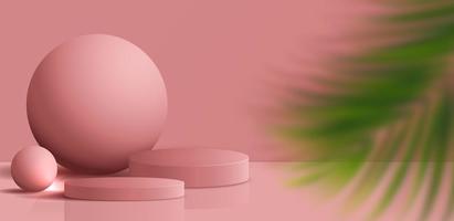 Cosmetic light pink background minimal and premium podium display for product presentation branding and packaging presentation. studio stage with shadow of leaf background. 3D illustration design photo