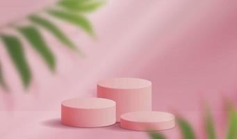 Cosmetic light pink background minimal and premium podium display for product presentation branding and packaging presentation. studio stage with shadow of leaf background. 3D illustration design photo