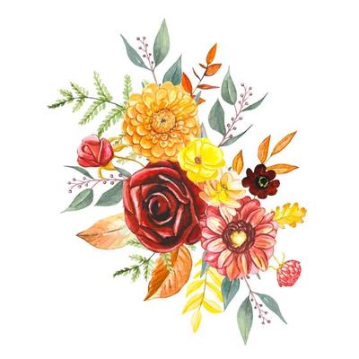 A beautiful composition with autumn flowers and leaves, fall floral bouquet.