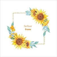 Sunflowers frame . watercolor vector