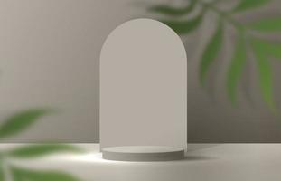 Cosmetic light brown background minimal and premium podium display for product presentation branding and packaging presentation. studio stage with shadow of leaf background. 3D illustration design photo