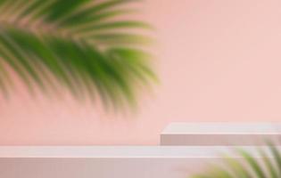 Cosmetic light pink background minimal and premium podium display for product presentation branding and packaging presentation. studio stage with shadow of leaf background. 3D illustration design photo
