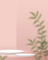 Cosmetic light pink background minimal and premium podium display for product presentation branding and packaging presentation. studio stage with shadow of leaf background. 3D illustration design photo