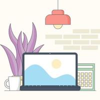 Workspace  setup laptop in flat design vector