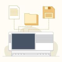 Old computer setup in flat design vector