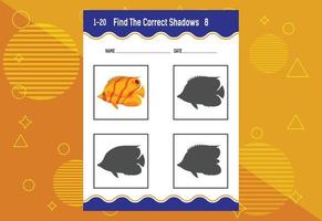 Find the correct shadow. Education developing worksheet. Matching game for kids. vector