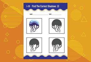 Find the correct shadow. Education developing worksheet. Matching game for kids. vector