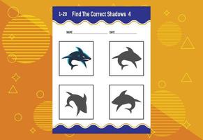 Find the correct shadow. Education developing worksheet. Matching game for kids. vector