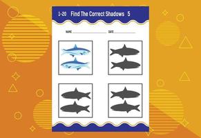 Find the correct shadow. Education developing worksheet. Matching game for kids. vector