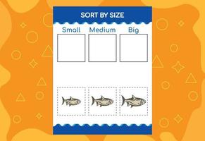 Sort images by size. Educational Worksheet For Kids. vector